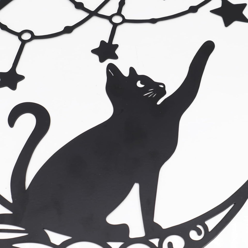 Gemseek Black Metal Cat Wall Decor, Cute Moon Cat Wall Art Sculpture