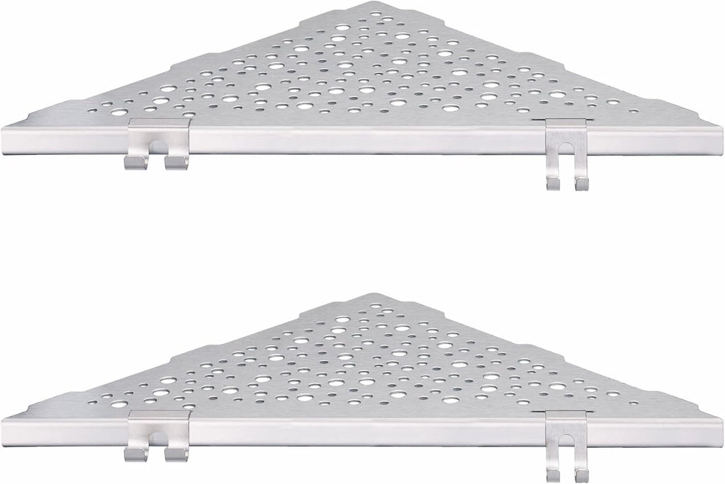 WELLUP Shower Shelf Brushed Nickel 2 Pack,Corner Shower Shelf with 4 Hooks