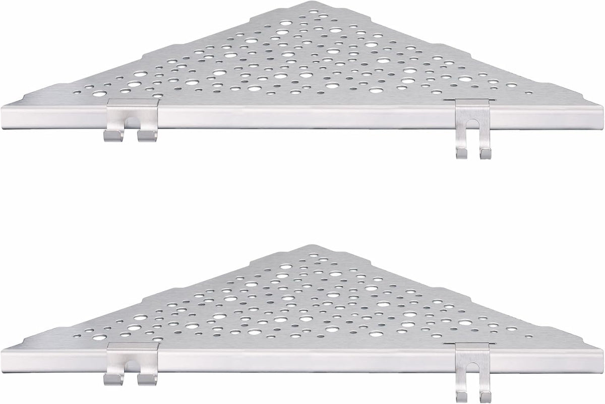 WELLUP Shower Shelf Brushed Nickel 2 Pack,Corner Shower Shelf with 4 Hooks