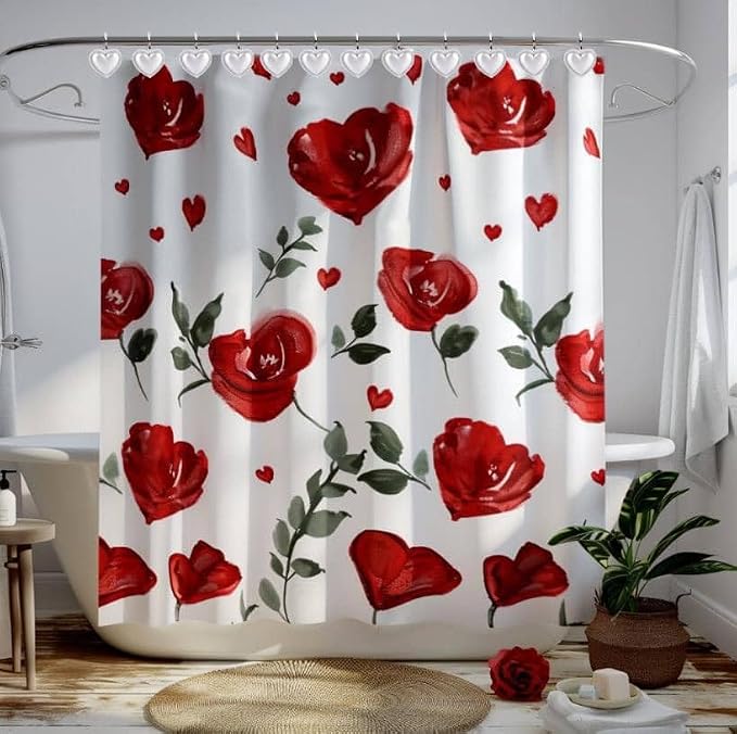 12 Pieces Heart Shaped Shower Curtain Hooks, Decorative Valentines Day Curtain Hooks,Stainless Steel Rust Resistant Curtain Rings, White