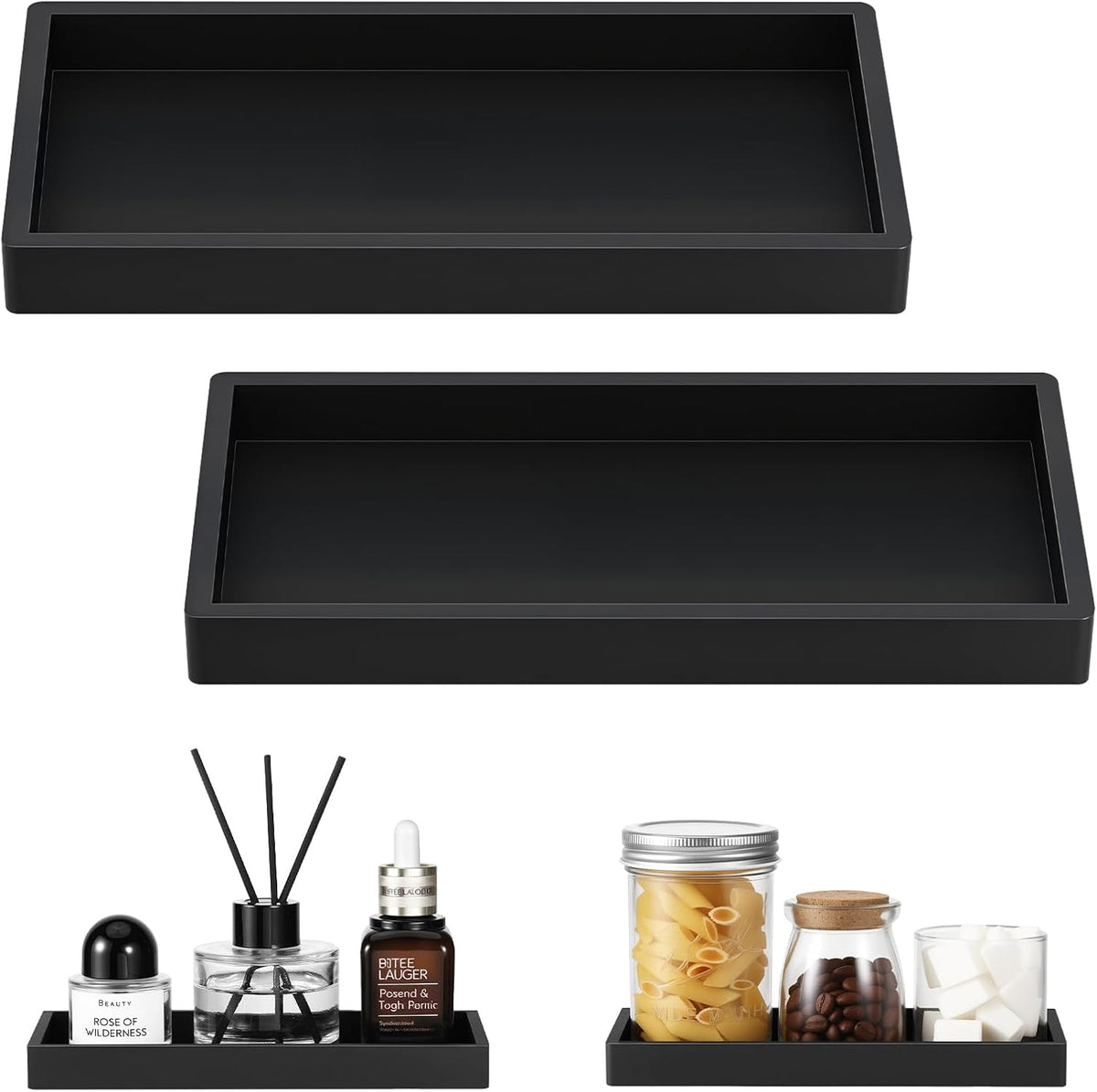 Luxspire 2 Pack Silicone Bathroom Tray 7.9" Vanity Tray, Matte Black
