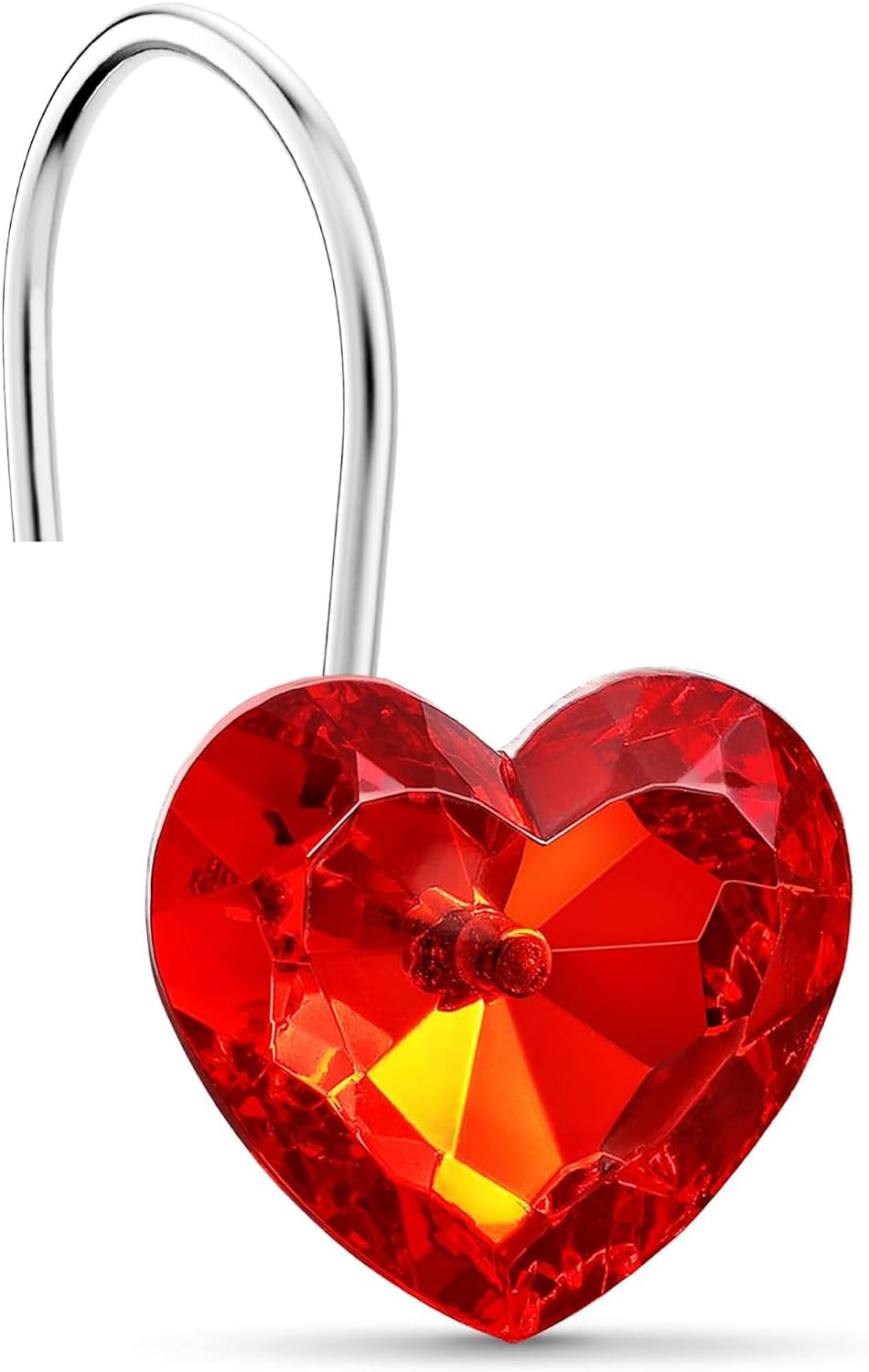 Grace life Set of 12 Heart Shape Clear Bling Rhinestone Shower Curtain Hooks Rings Love Icon Decorative Curtain Rod Hangers Pothook (Red)