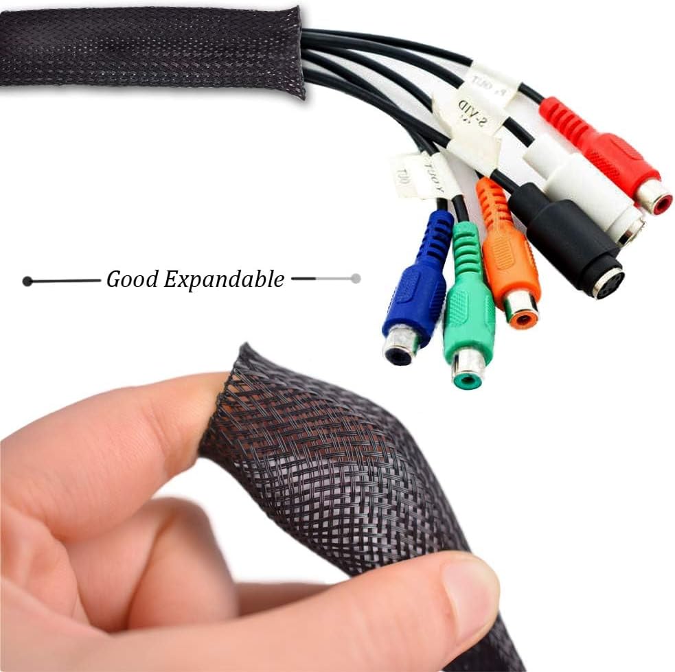 PET Expandable Braided Cable Sleeve Black 1.25 Inch x 25 FT