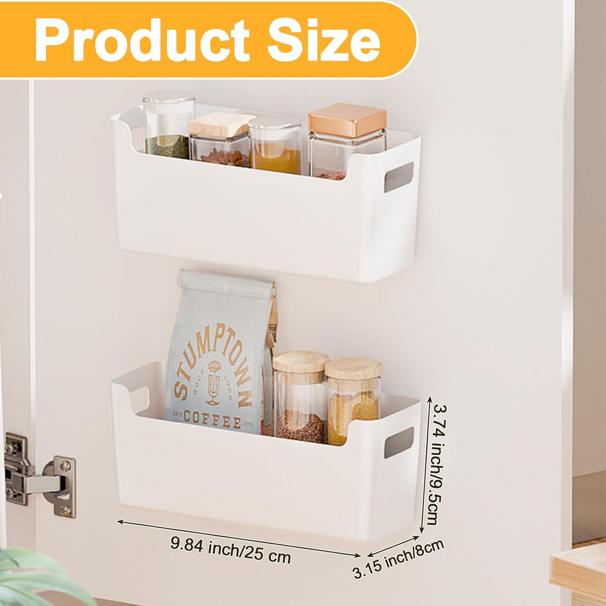 2 Pcs Kitchen Cabinet Door Organizer,Adhesive Mount Inside Cabinet Door Storage,Under Sink Door Storage Shelf for Kitchen,Bathroom,Office,Garage,Craft Room(White)