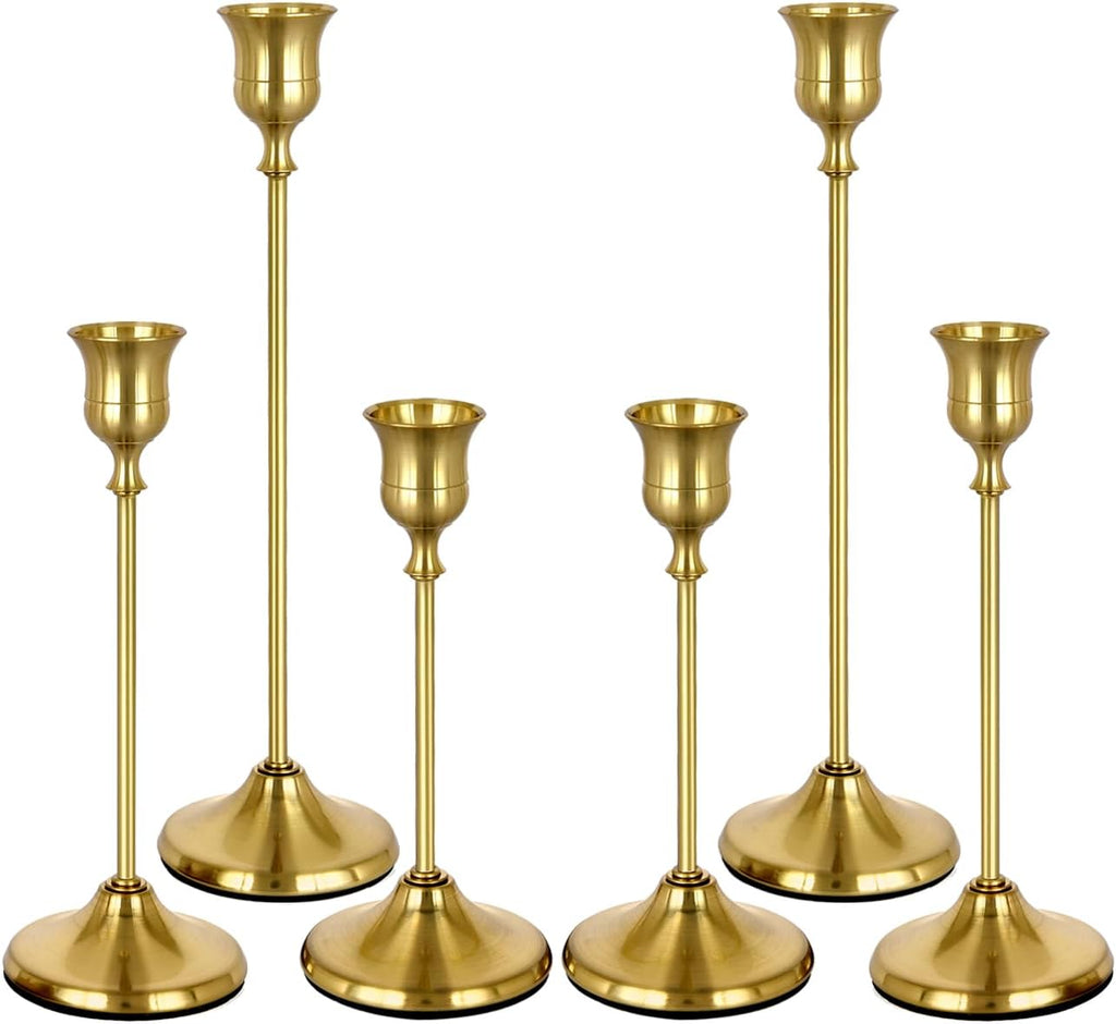 Gold Candlestick Holders Set of 6 Weighted Stable Base
