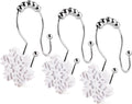 Snowflake Double Shower Curtain Hooks, 12 PCS Christmas Double Slide Shower Curtain Hooks Rings for Winter Decoration in Bathroom and Living Room