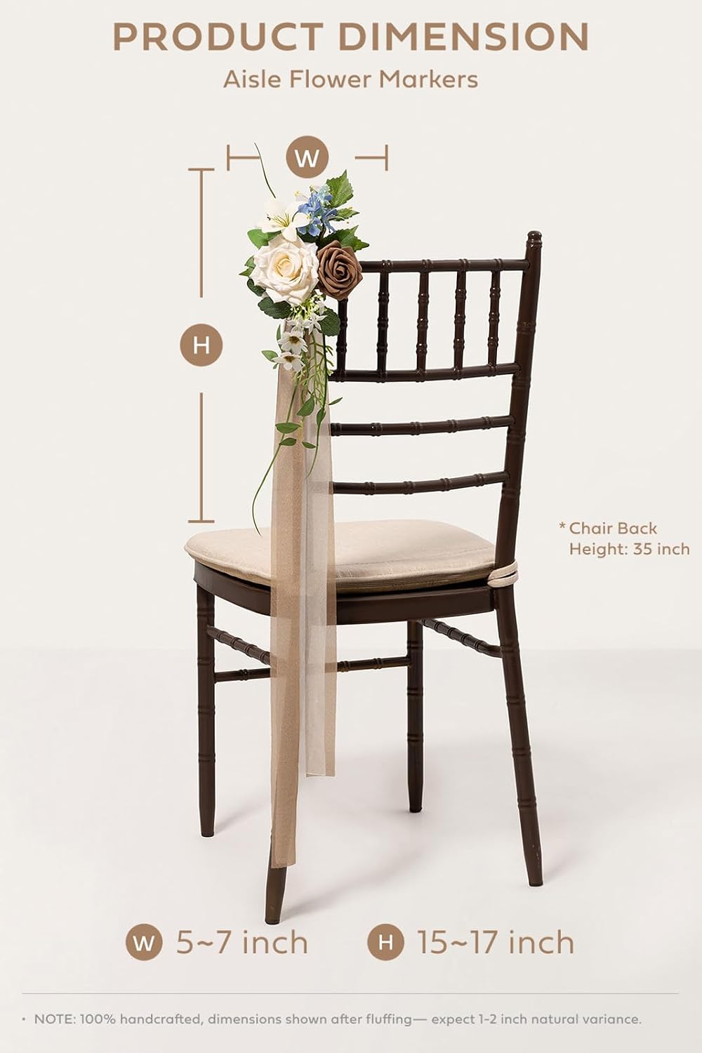 Ling's moment 8pcs Wedding Artificial Aisle Pew Flowers,Tawny Beige Brown