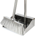 Metal Dustpan with Broom Set, Long Handle Stainless Steel Dustpan,Heavy Duty Standing Dust Pan with Teeth, Indoor Outdoor Up for Home Kitchen Lobby Room Office