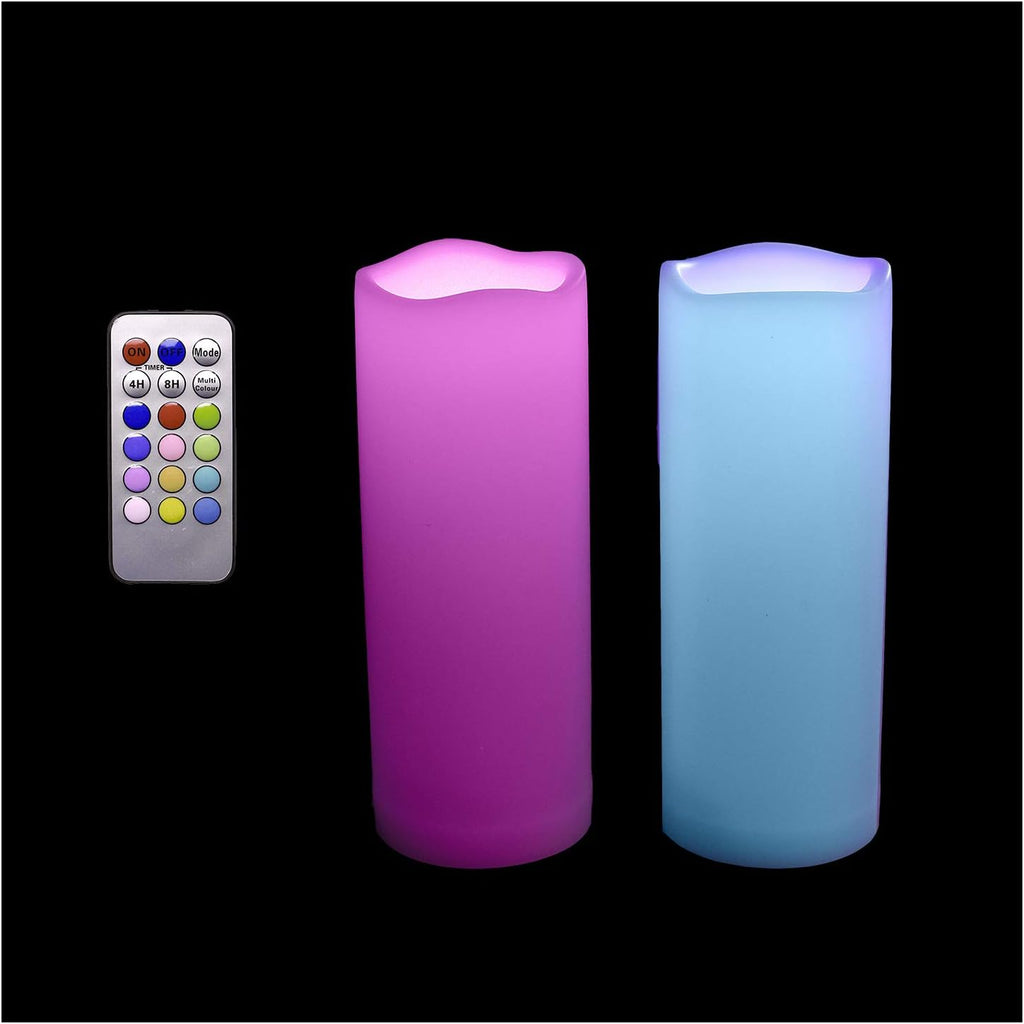 2 Pack Color Changing LED Flameless Pillar Candles with Remote, 3” x 7”