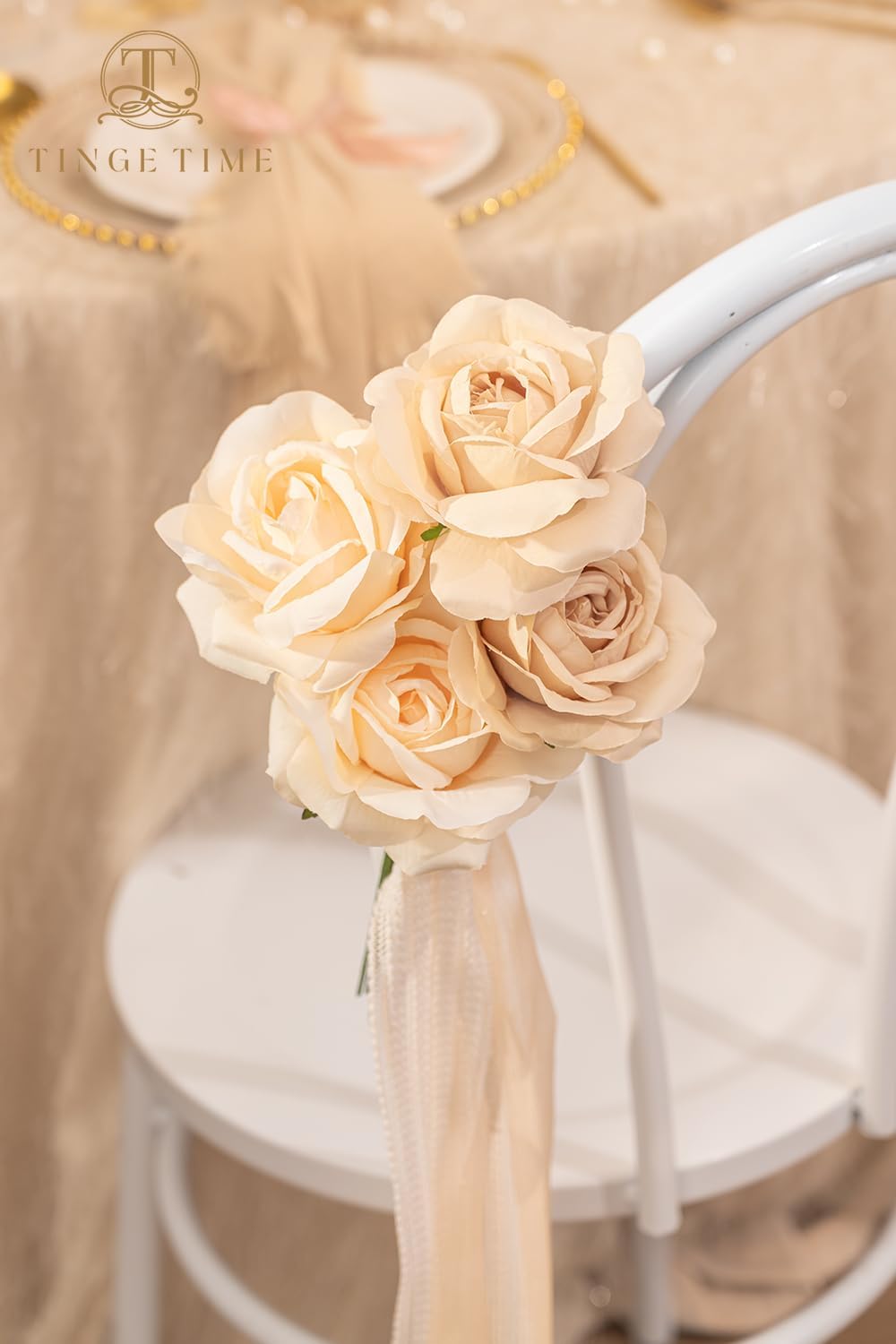 TINGE TIME Champagne Artificial Flowers Combo Box Set, 16PCS Fake Rose Silk Flower w/Stem for DIY Wedding Bouquets Centerpieces Baby Shower Party Home Spring Decoration (Champagne & Beige)