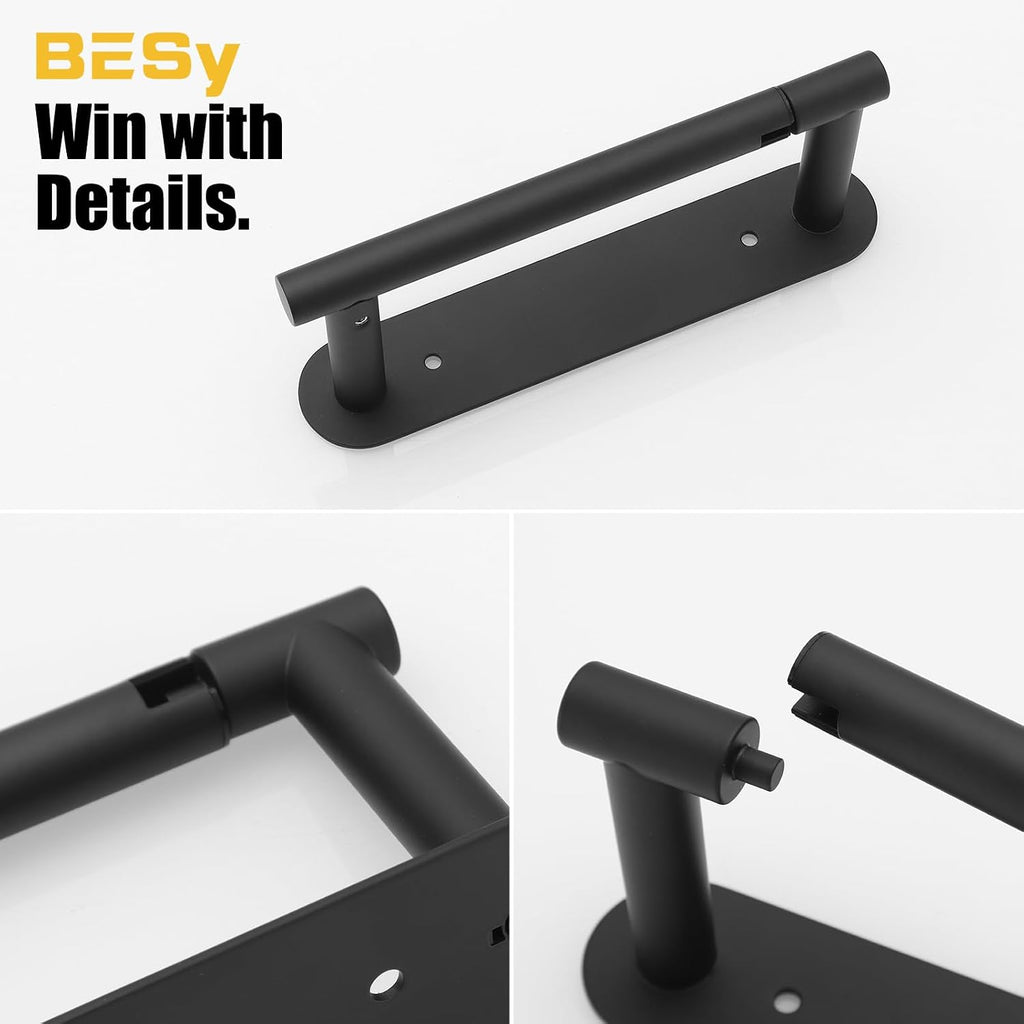BESy Toilet Paper Holder, Bathroom Tissue Holder Wall Mount Matte Black