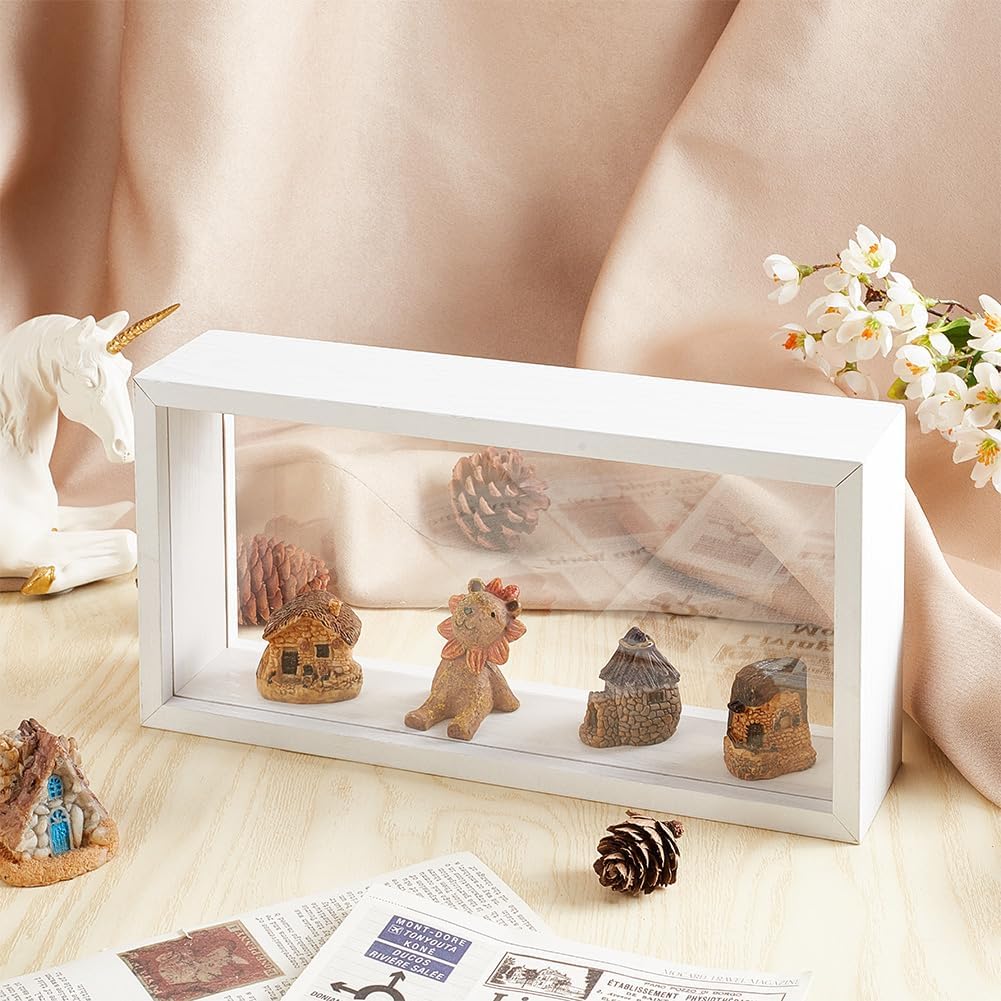 OLYCRAFT 10.2x5x2.4 Inch Rectangle Shadow Box Wood Shadow Box Display Case Shadow Box Frame with Double Sided Clear Acrylic Window for Dried Flowers Leaves Specimen - White