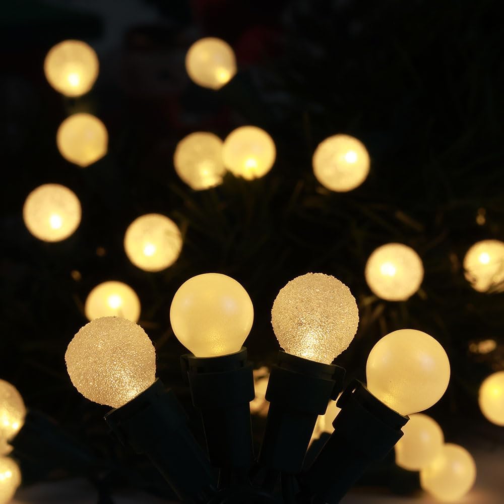 Globe String Lights 50 LED Warm White Christmas Lights String, Round Pearl Globe Berry Bulbs, 13.5ft String Plug in, Green Wire, Connectable Indoor Outdoor for Holiday, Christmas Tree, Party