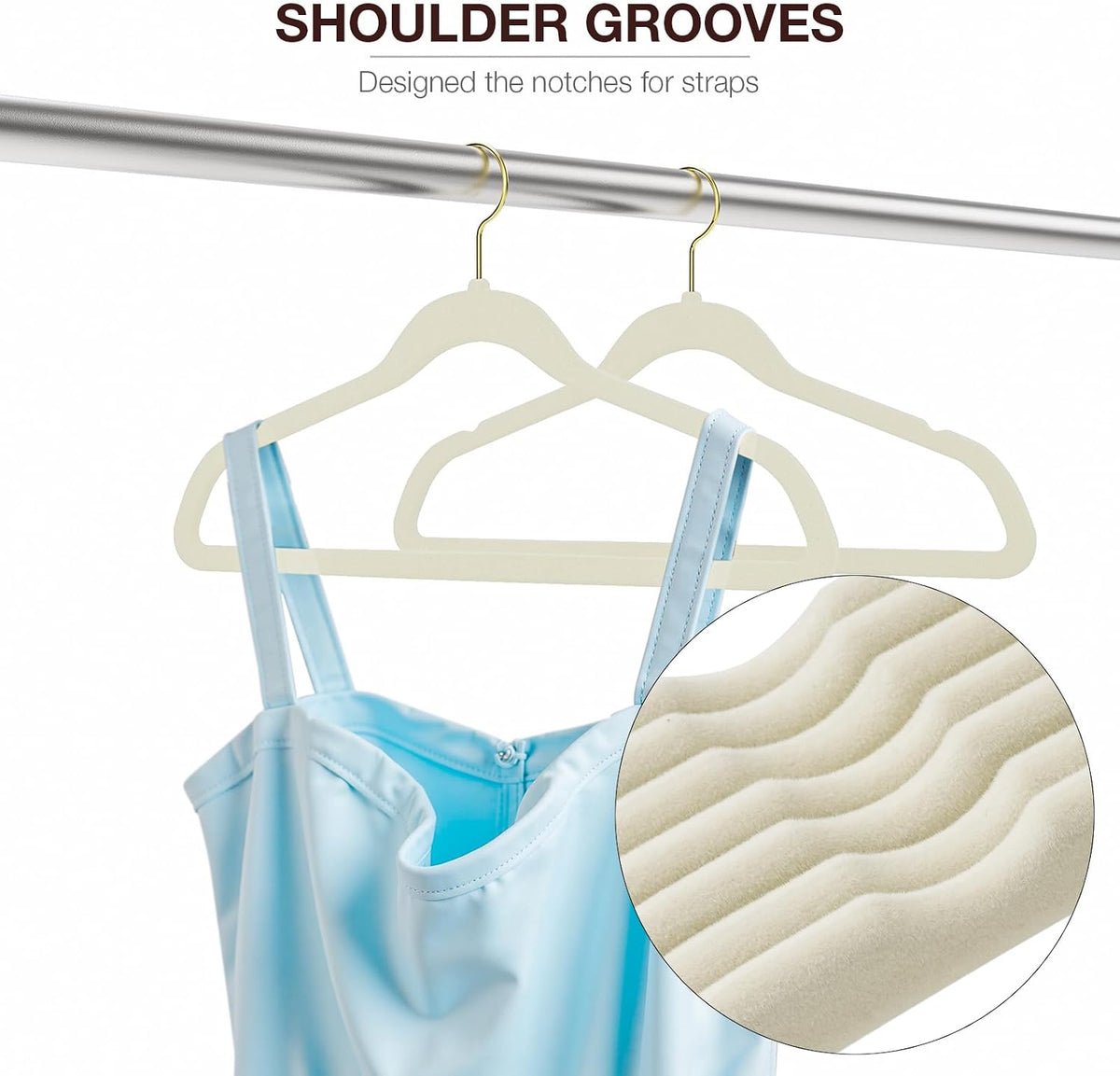Korpai 50 Pack Beige Velvet Hangers,Felt Hangers with Gold 360°Swivel Hook,Coat Hanger Non Slip,Heavy-Duty,Space Saving,Slim Clothes Hangers for Pants,Outfit,Skirts,Suits,Coats,Dresses ect.