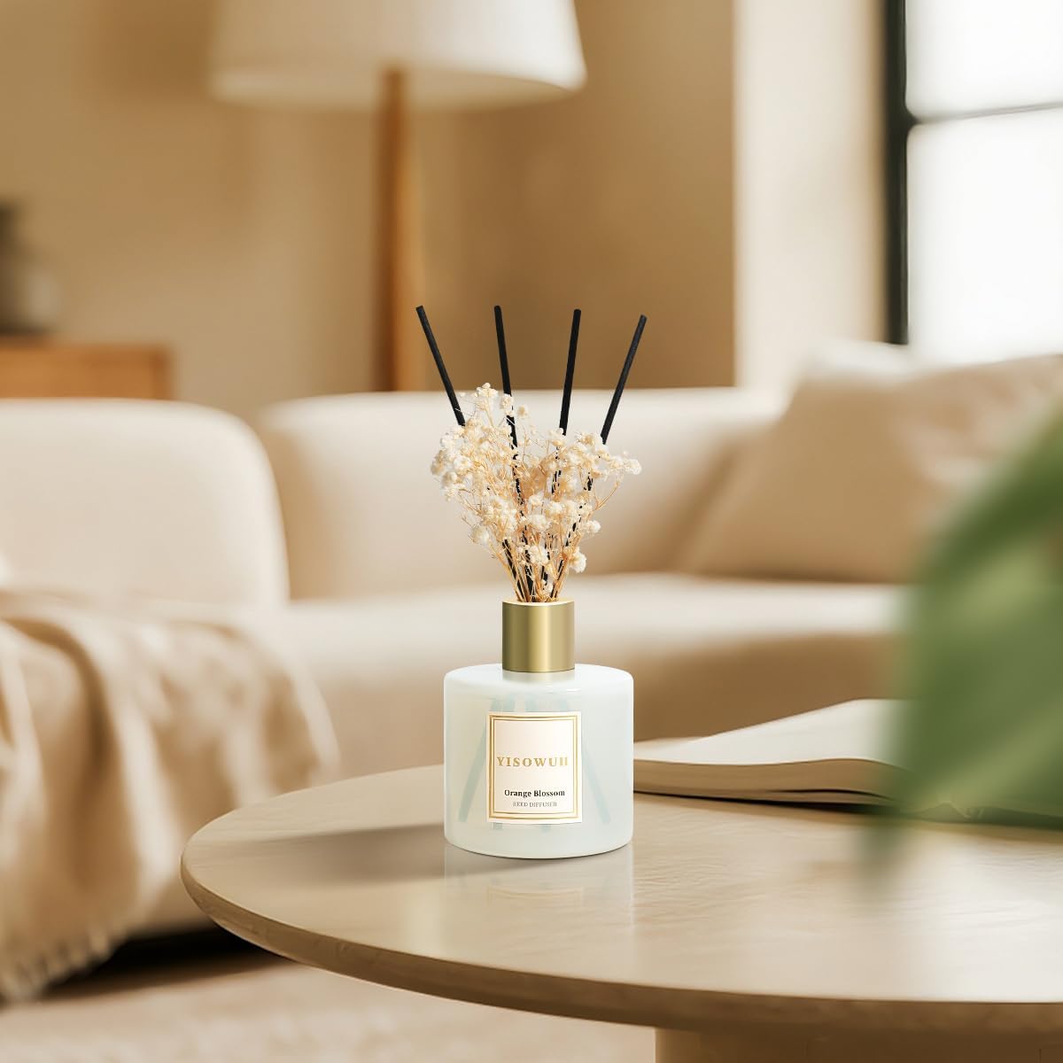 Diffusers for Home 6.76 fl oz（200ml）, YISOWUH Orange Blossom Reed Diffuser Set Oil Diffusers with 8 Reed Sticks, Long Lasting Fragrance for Bathroom Decor, Room Decor, Livingroom, Gifts