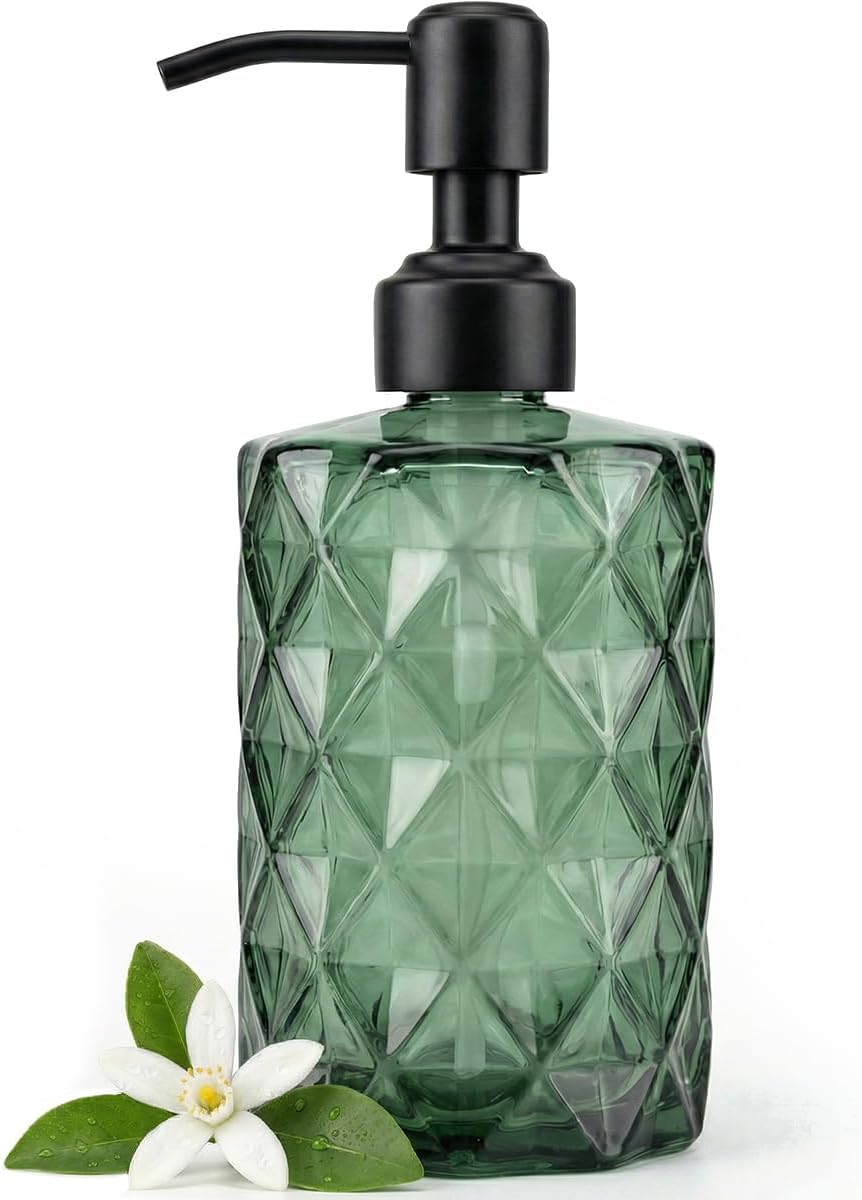 JASAI Forest Green Glass Soap Dispenser with Black Rustproof Pump