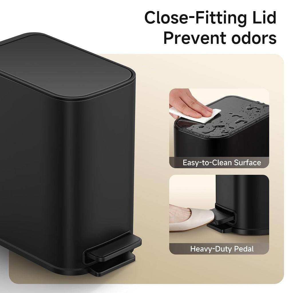 TIPGO Small Bathroom Trash Can with Lid Soft Close,1.3 Gallon, Matte Black