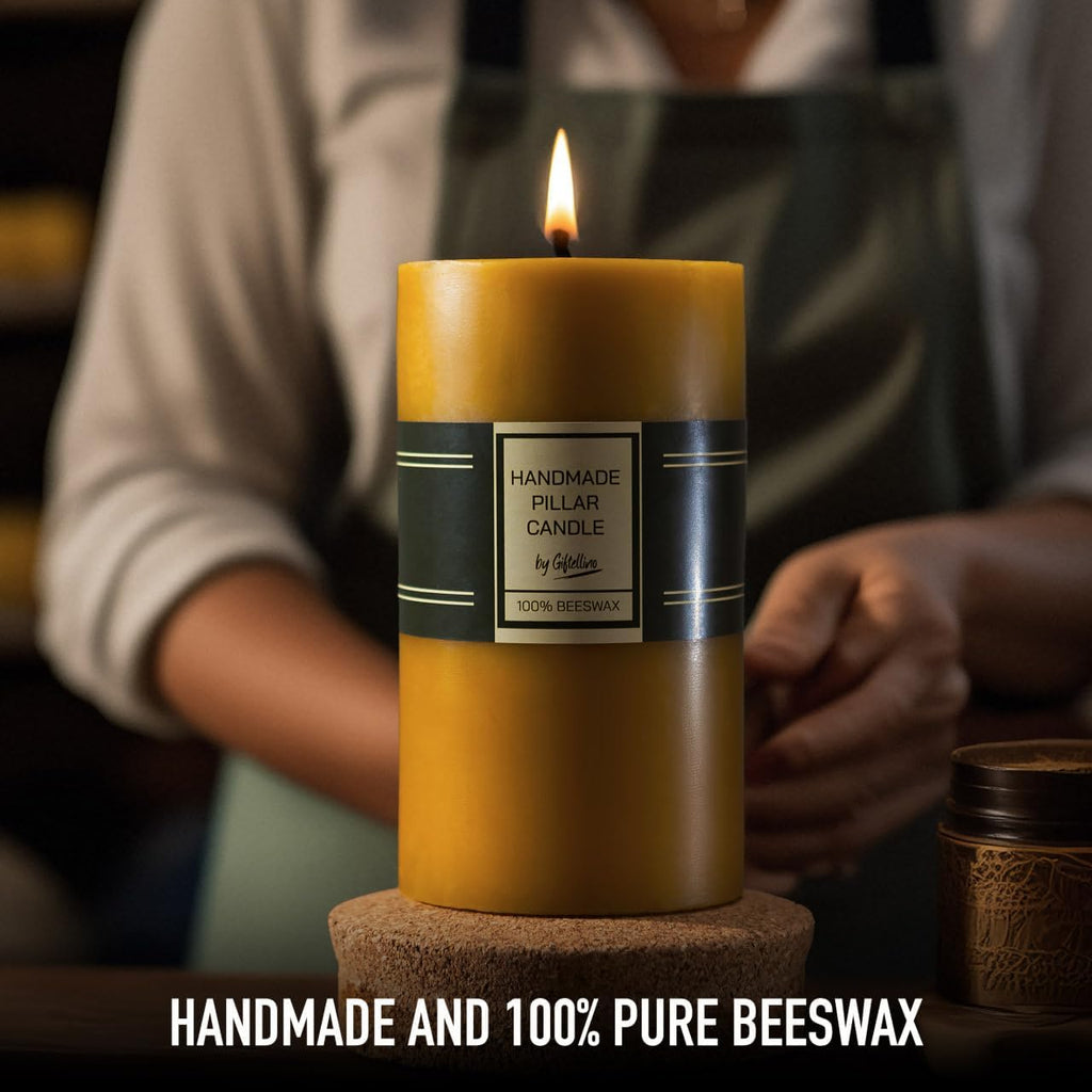 Large Pillar Beeswax Candle – Long-Lasting 80-Hour Pillar – Unscented & Hand-Poured – All-Natural Wax with Cotton Wick – Reliable Emergency Light or Gift Idea
