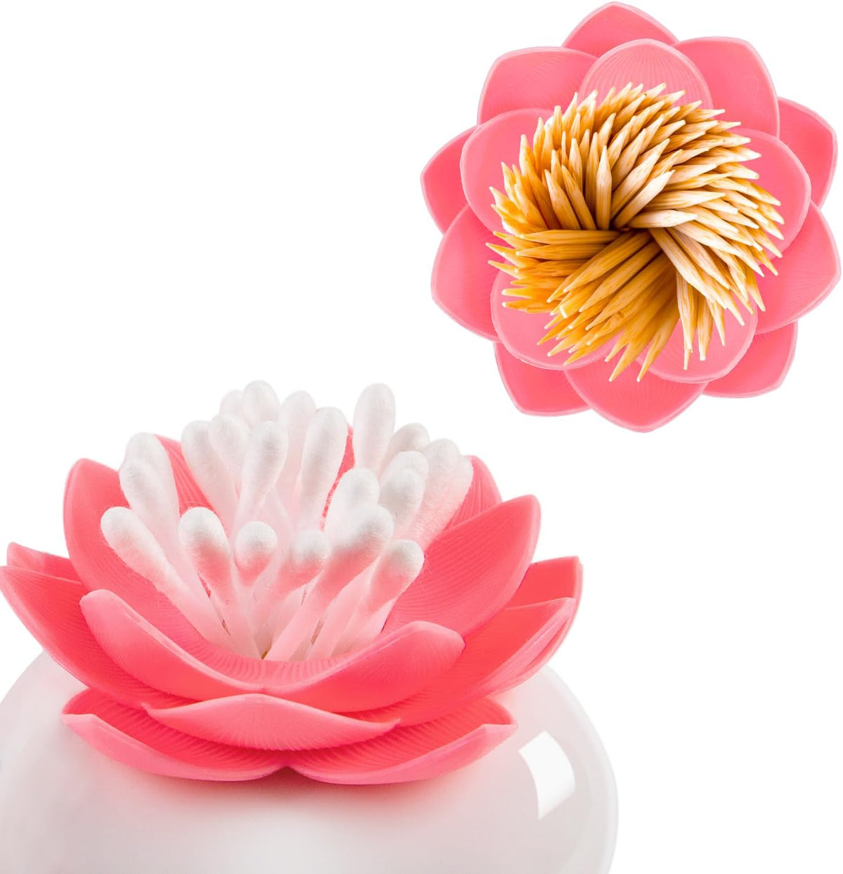 Bloss Lotus Cotton Swab Holder, Qtip Dispenser, Toothpicks Organizer-Pink