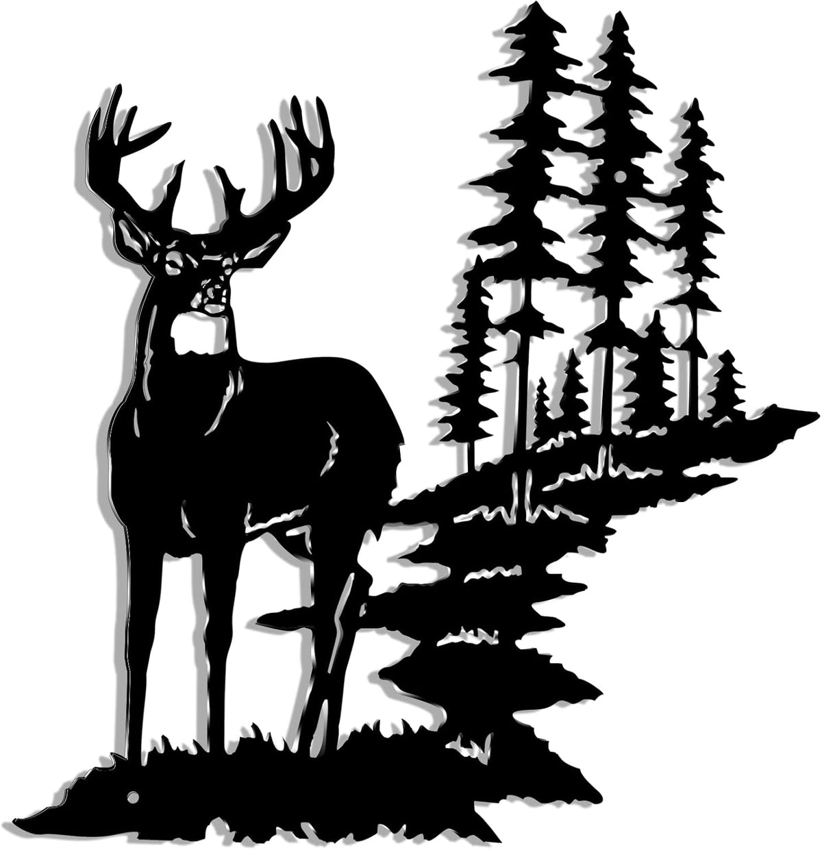 Moxweyeni Metal Deer Wall Art Forest Trees Rustic Hunting,Black