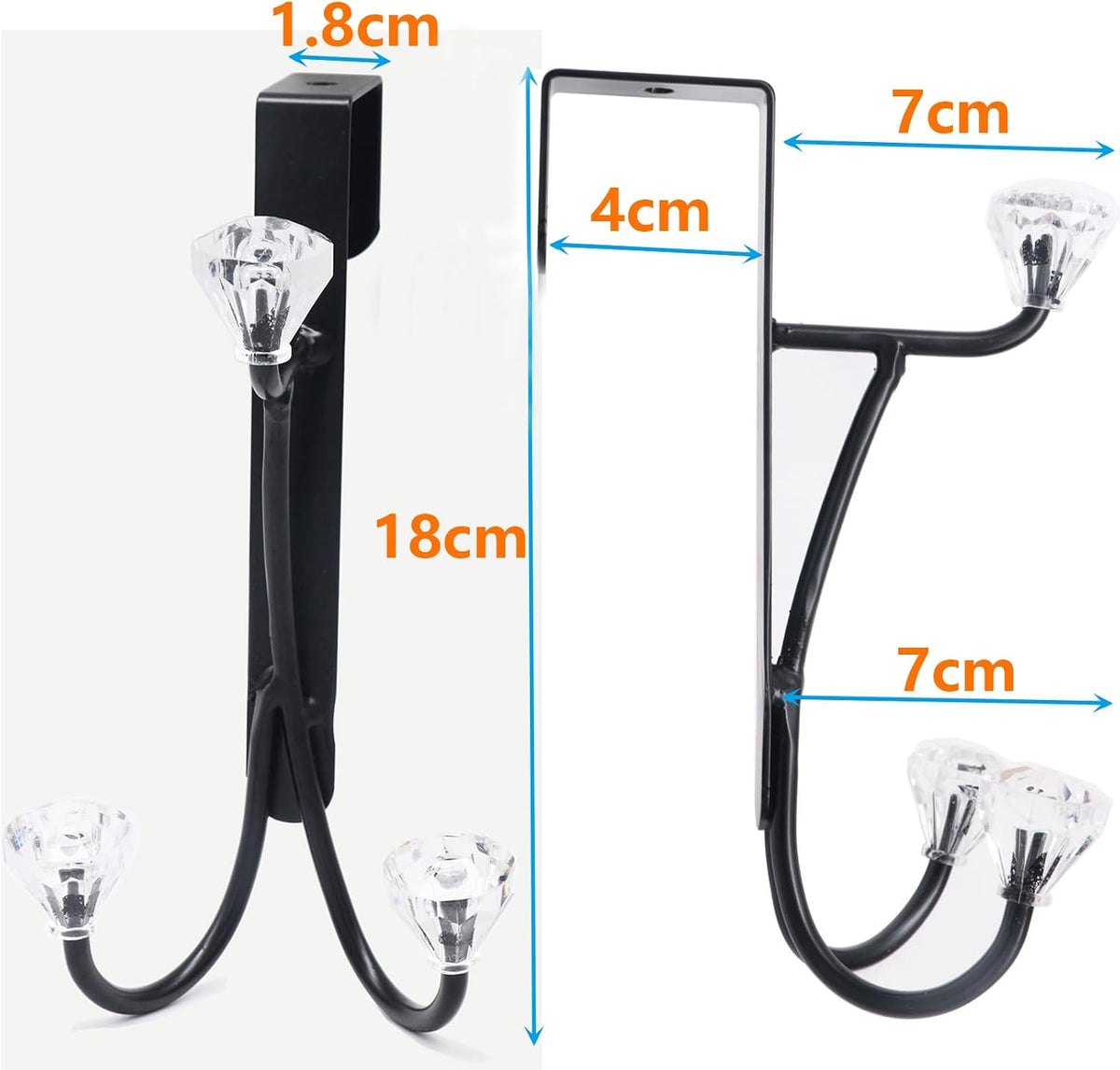 Over The Door Hook, Door Hanger Hook 3 Diamonds Hangers with Sturdy Metal for Hanging Clothes, Towels, Coats, Bags, Hats (Black 2 Pack)