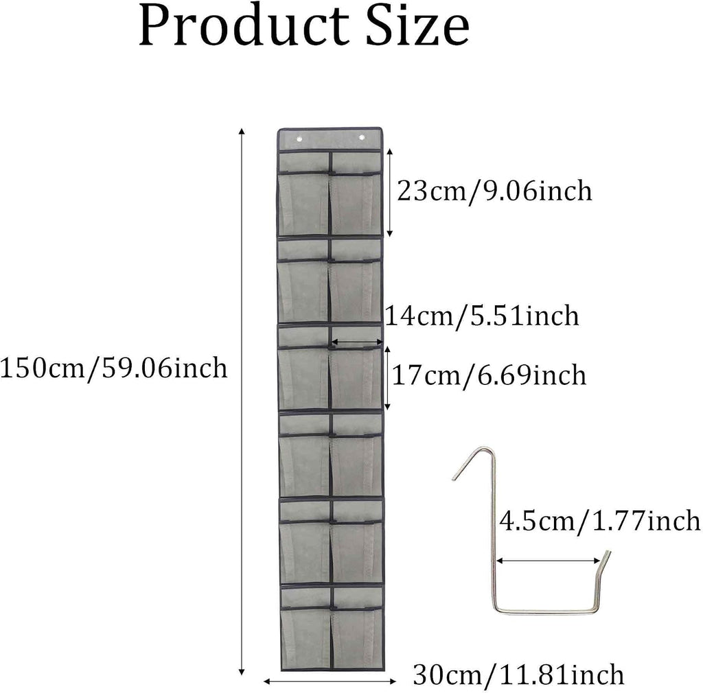 Gray Over Door Shoe Organizer, 12 Large Pockets Hanging Storage for Closet Organization, Space Saving Shoe Rack and Accessory Holder
