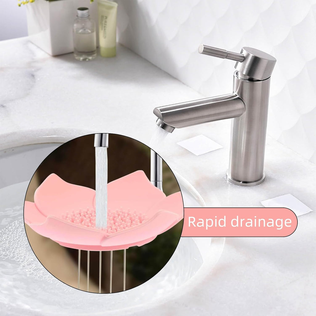 2 Pack Shower Steamer Tray,Flexible Non-Slip Silicone Soap Dish,Lotus Flowers Soap Dish with Drain for Kitchen Bathroom Shower Bathtub Counter (Pink/Blue)