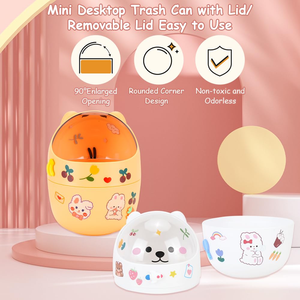 Cute Mini Trash Can with 5 Rolls, Orange