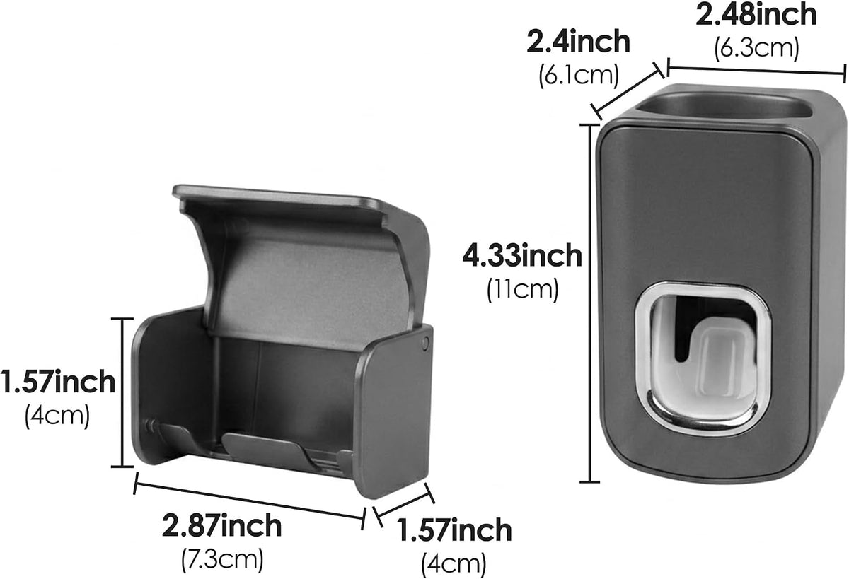Toothbrush Holder Wall Mounted with Cover for Bathroom, 2 Slots Toothbrush Storage Organizer for Shower, Self Adhesive Toothbrush Hanger with Automatic Toothpaste Squeezer Dispenser