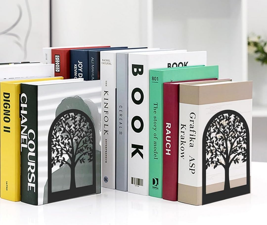 Tree Bookends Metal Nonskid Bookends Heavy Duty Bookshelves Organizer Office Bookend for Shelves, Book Ends for Heavy Books (Tree Life A,1 Pair)