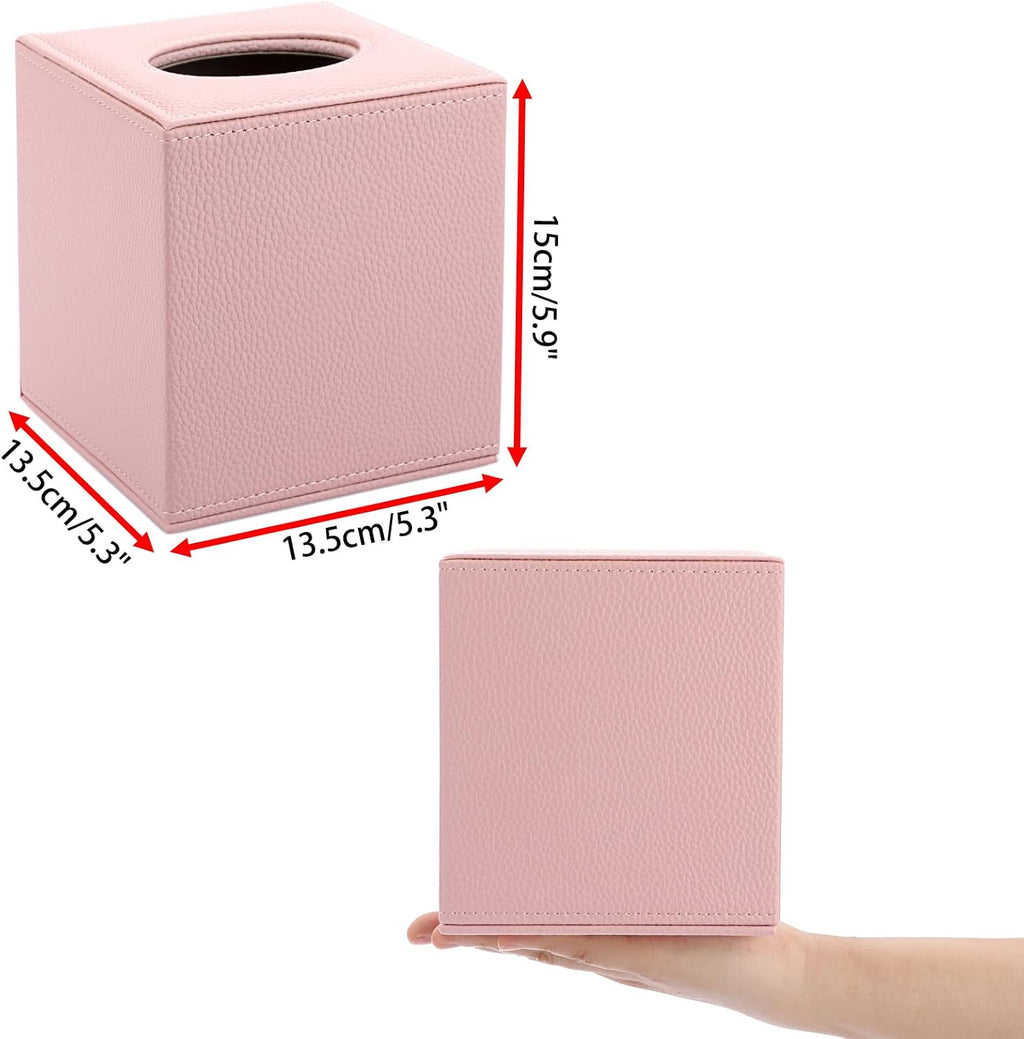 Sumnacon Tissue Box Cover Square,Magnetic Bottom PU Tissue Box Holder,Pink