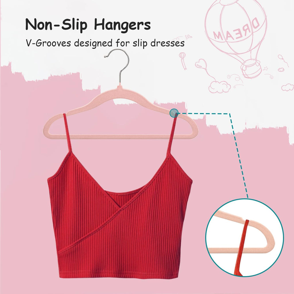Stormix Kids Velvet Hangers Non-Slip Space Saving Swivel Hook 32 Pack Pink