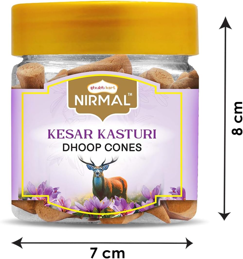 Shubhkart Premium Kesar Kasturi (Saffron Musk) Dhoop Cones/Incense Cones – 60 Count Box. Charcoal-Free Rich Dual Fragrance Incense for Mystical Meditation, Yoga & Exotic Home Ambiance