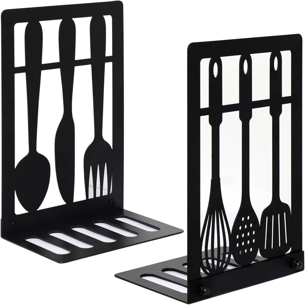 Bnesi Black Metal Bookends, Cookbook Organizer for Kitchen Shelves