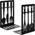 Bnesi Black Metal Bookends, Cookbook Organizer for Kitchen Shelves
