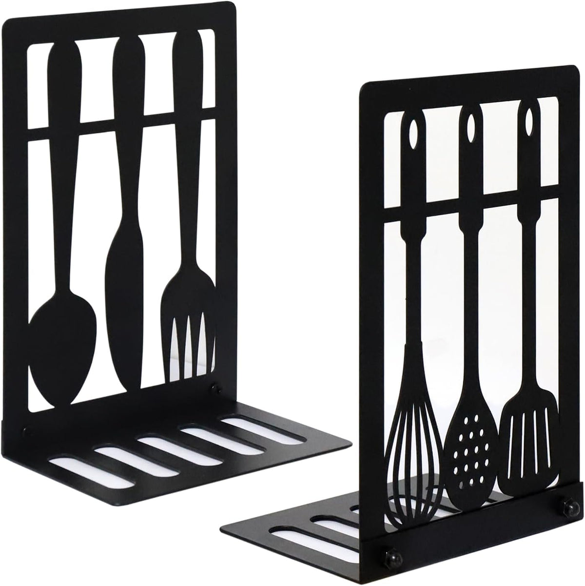 Bnesi Black Metal Bookends, Cookbook Organizer for Kitchen Shelves