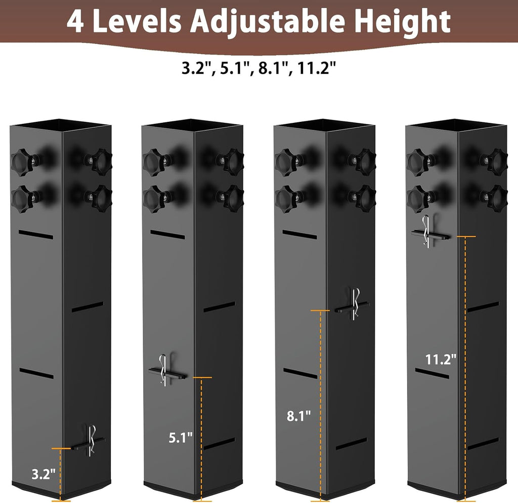2025 Up-Grade College Dorm Bed Risers 3.15" Diameter Carbon Steel Metal Bed Riser Square Tall Bed Riser for Wooden Bed Frame Table Adjustable Height 3.2", 5.1", 8.1" or 11.2",to 10,000 lbs