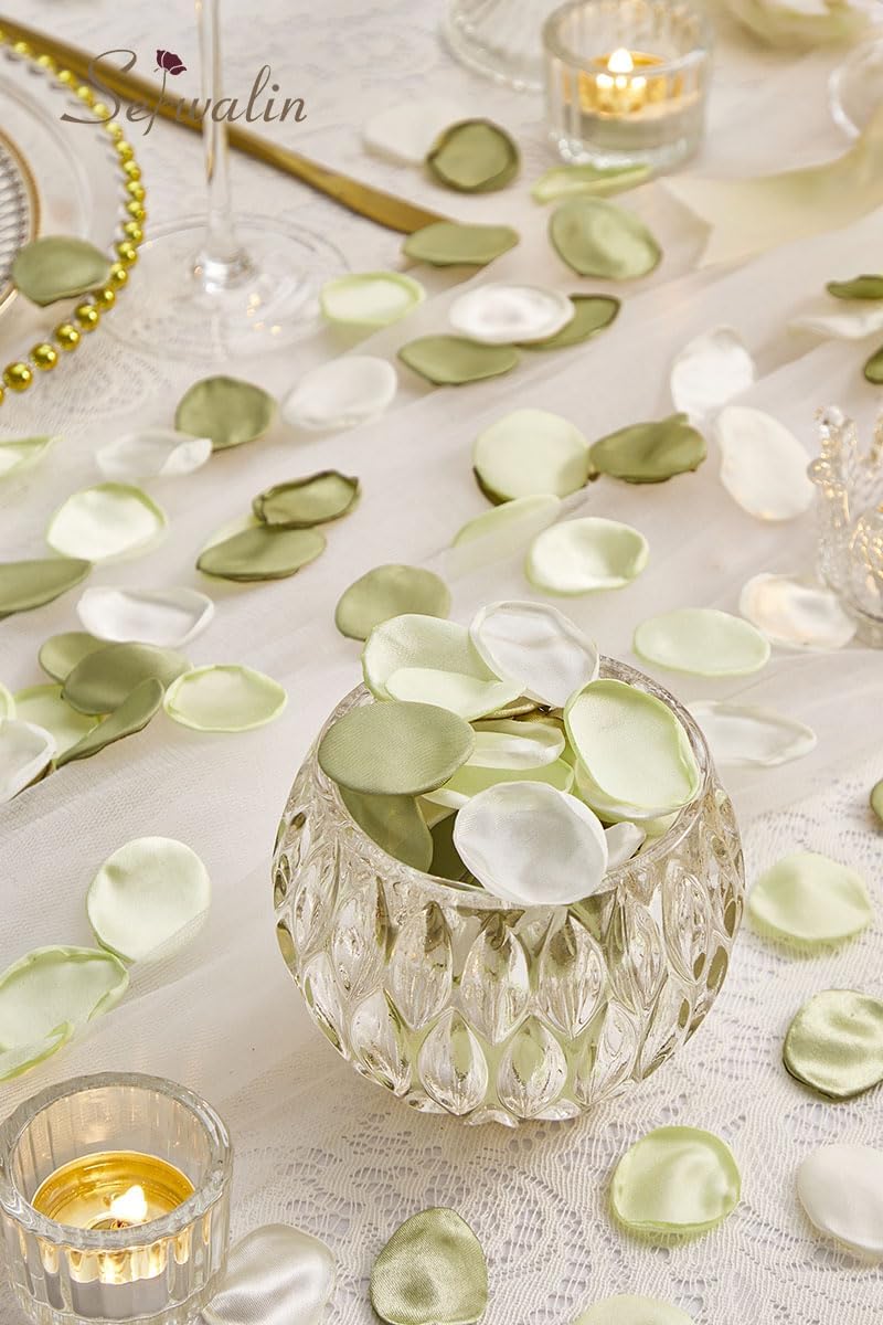 Serwalin 300pcs Silk Rose Petals Sage Green Flower Petals for Wedding Decor