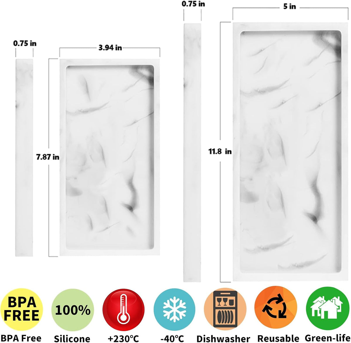 2 Pack Silicone Bathroom Vanity Tray Large 11.8" ＆ Small 7.8" Set