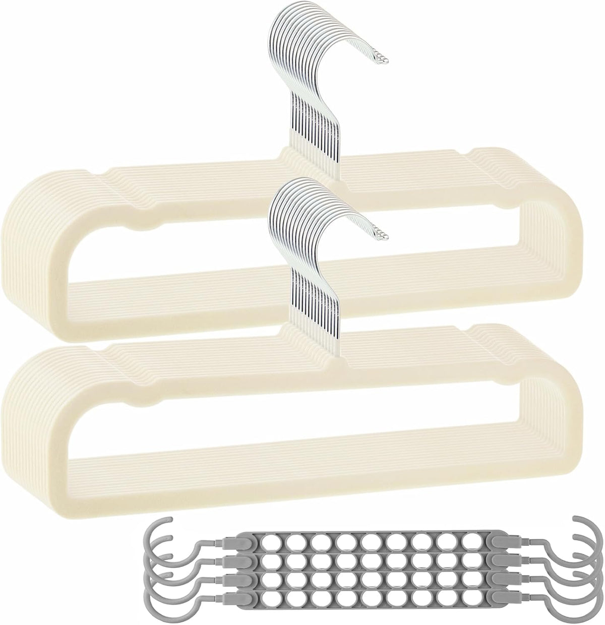 Velvet Pants Hangers Non Slip, 30 Pack Velvet Hangers for Closet with Porous Hooks, Strong Durable Space Saving Slim Clothes Hanger, Ultra Soft Flocked Hanger for Pants/Shirts/Bra/Shorts (Cream)