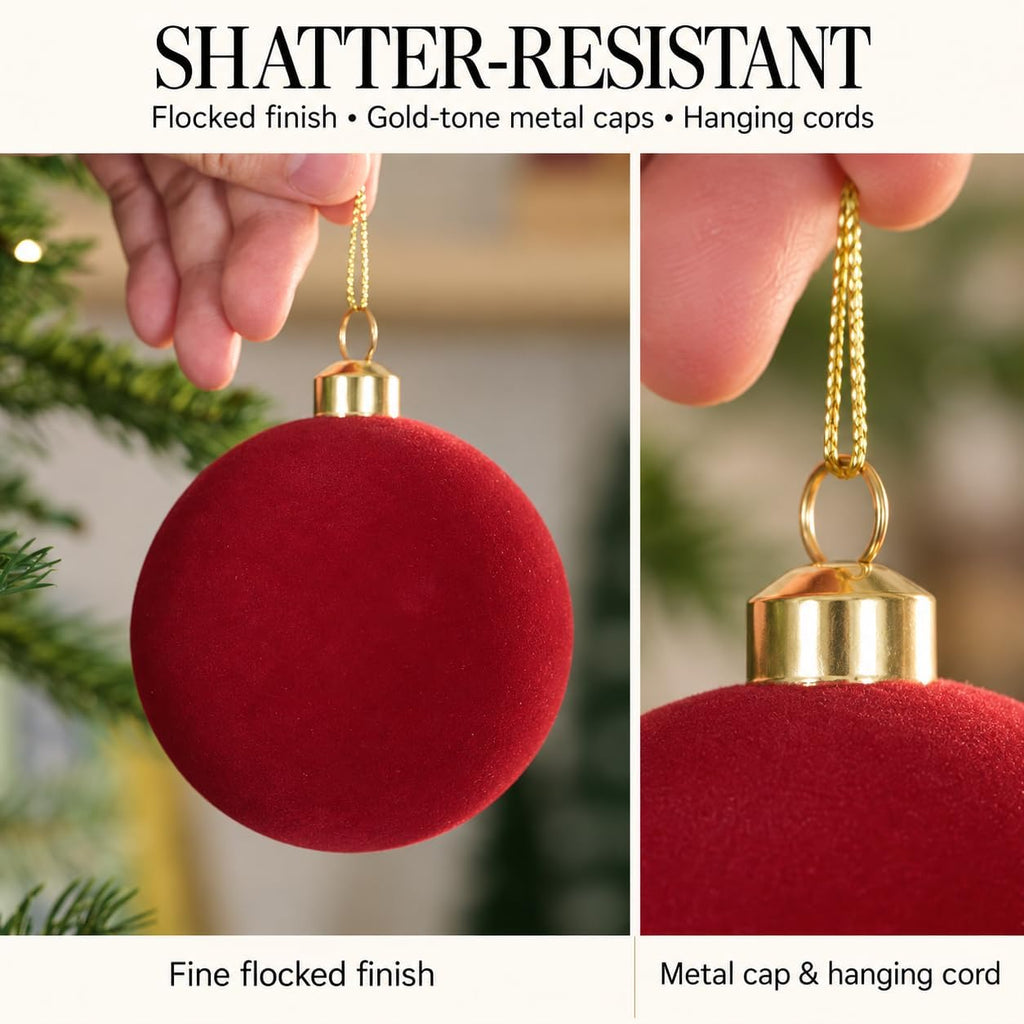 DN DECONATION 9Pcs Velvet Christmas Ball Set, Vintage Christmas Tree Decor