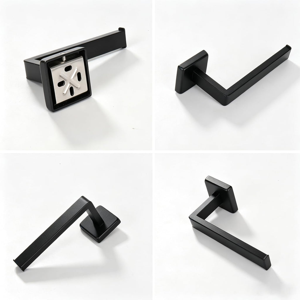 TocTen Toilet Paper Holder-Bathroom Tissue Holder Fit Big Roll Paper, Made of Thicken SUS 304 Stainless Steel, Square Paper Roll Holder Wall Mount Suitable for Bathroom, Kitchen, Office (Black, 6.5)
