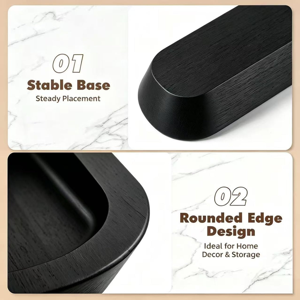 Long Wood Dough Bowl 15.7 x 5.67 x 1.9in Hand Carved Wooden Dough Bowls for Decor Wood Dough Bowls Decorative Wooden Dough Fruits Bowl for Table Centerpiece(black)