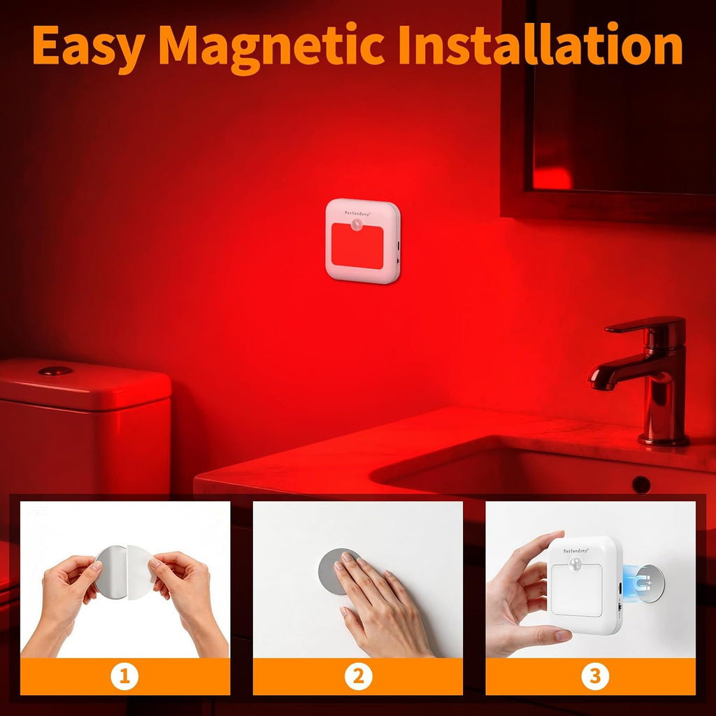 Red Light Motion Sensor Night Lights Rechargeable Red Lights Stick on Magnetic Lights 670nm Red Light Lamp for Sleep, Bathroom, Bedroom, Stair, Hallway, Travel, Home Decor, 4Pack