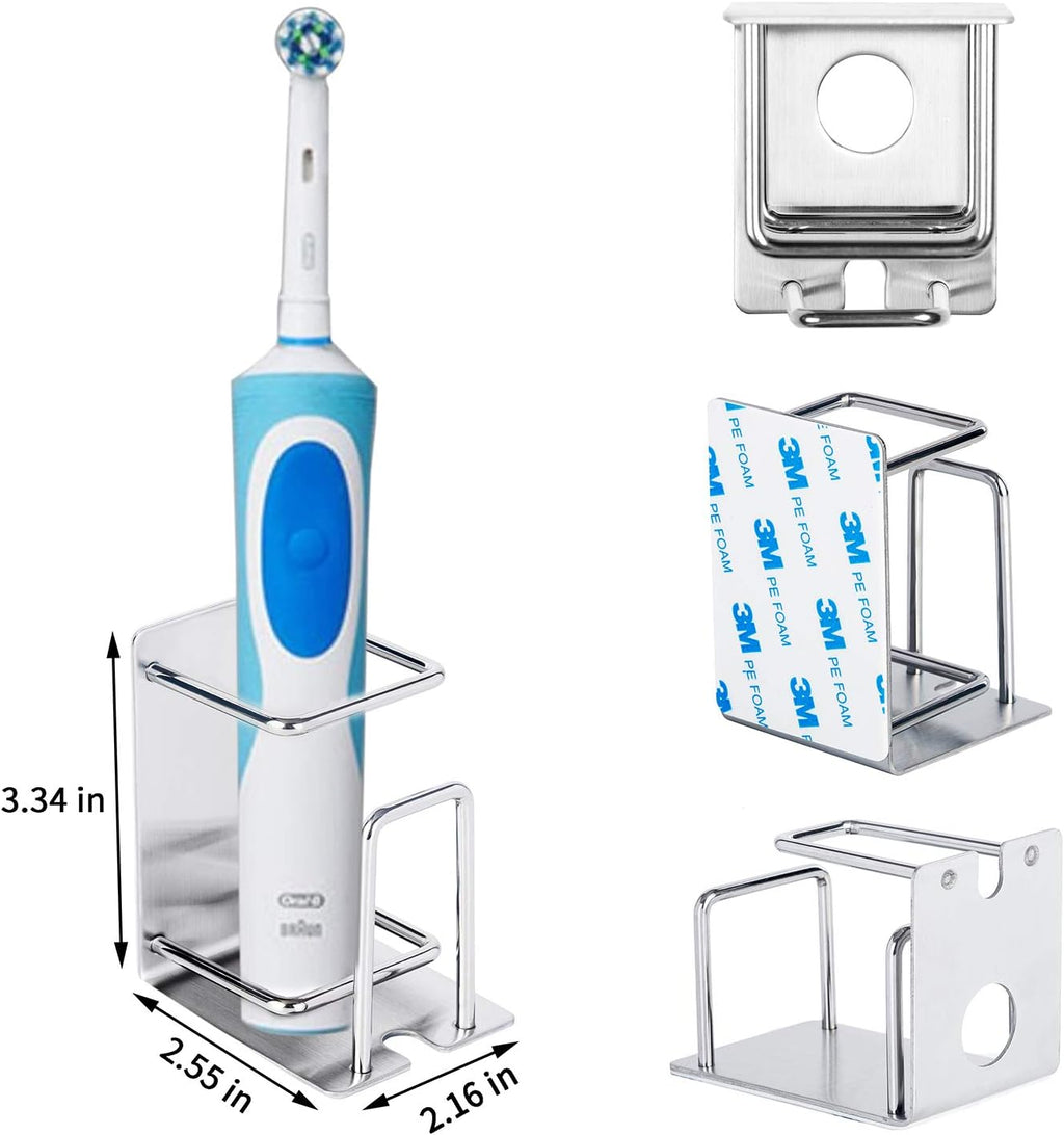 Toothbrush Holder Wall Mounted, Stainless Steel Bathroom Organizer for Electric Toothbrush, Toothpaste & Cup, No Drill Adhesive Shower Caddy (Silver,2 Pack)