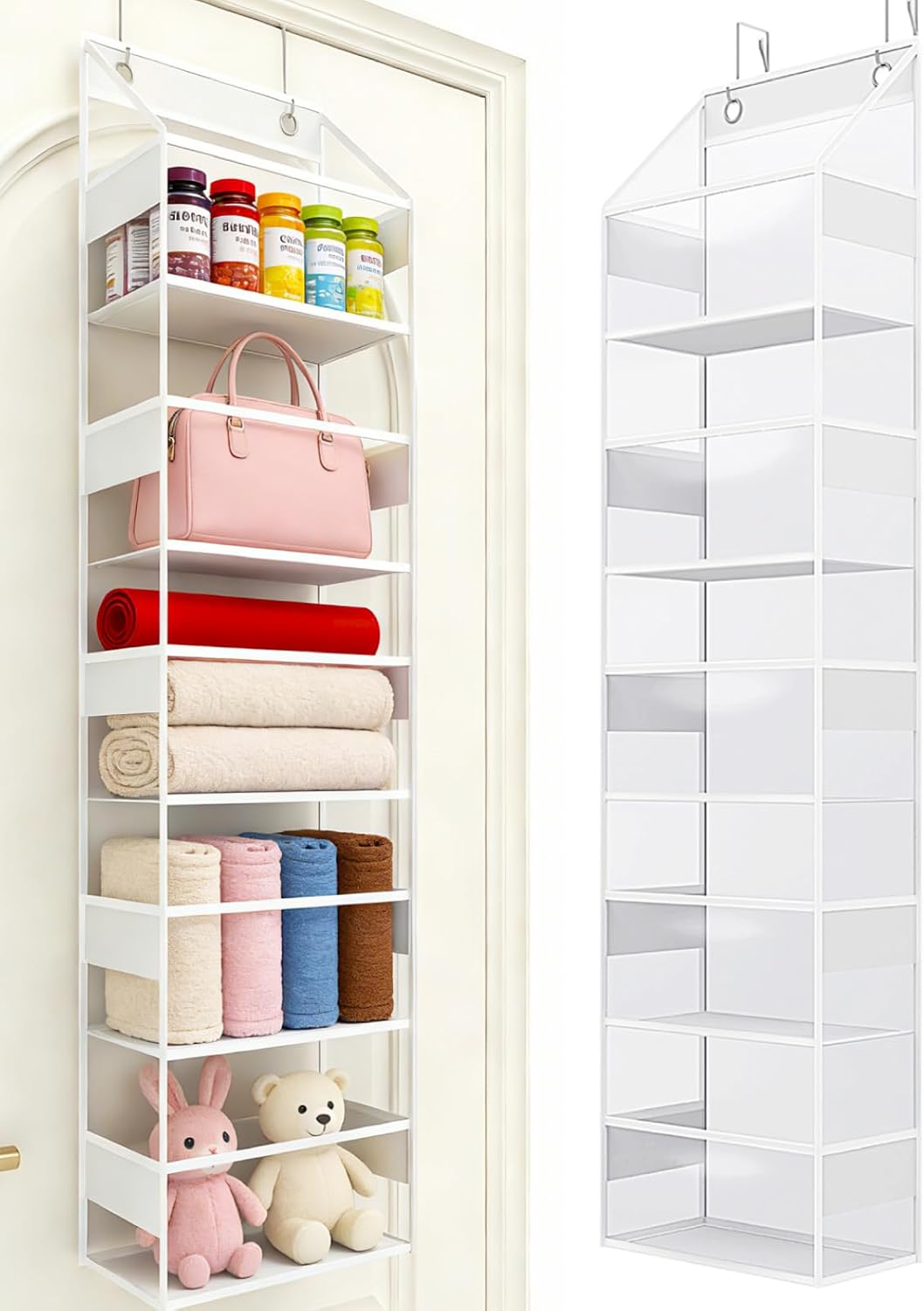 Over The Door Hanging Organizer, Clear Hanging Storage Bag, 5 Shevles Behind Door Organizer for Bedroom, Nursery, Bathroom, Closet, Pantry and Stuffed Animals Storage Holder, 1 Pack