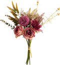 Artificial Flowers Bouquet - Faux Silk Flowers Centerpiece, Realistic Fake Flowers Plants for Home Decor Dining Table, Indoor Vase, Wedding Bouquet Arrangements (Red)