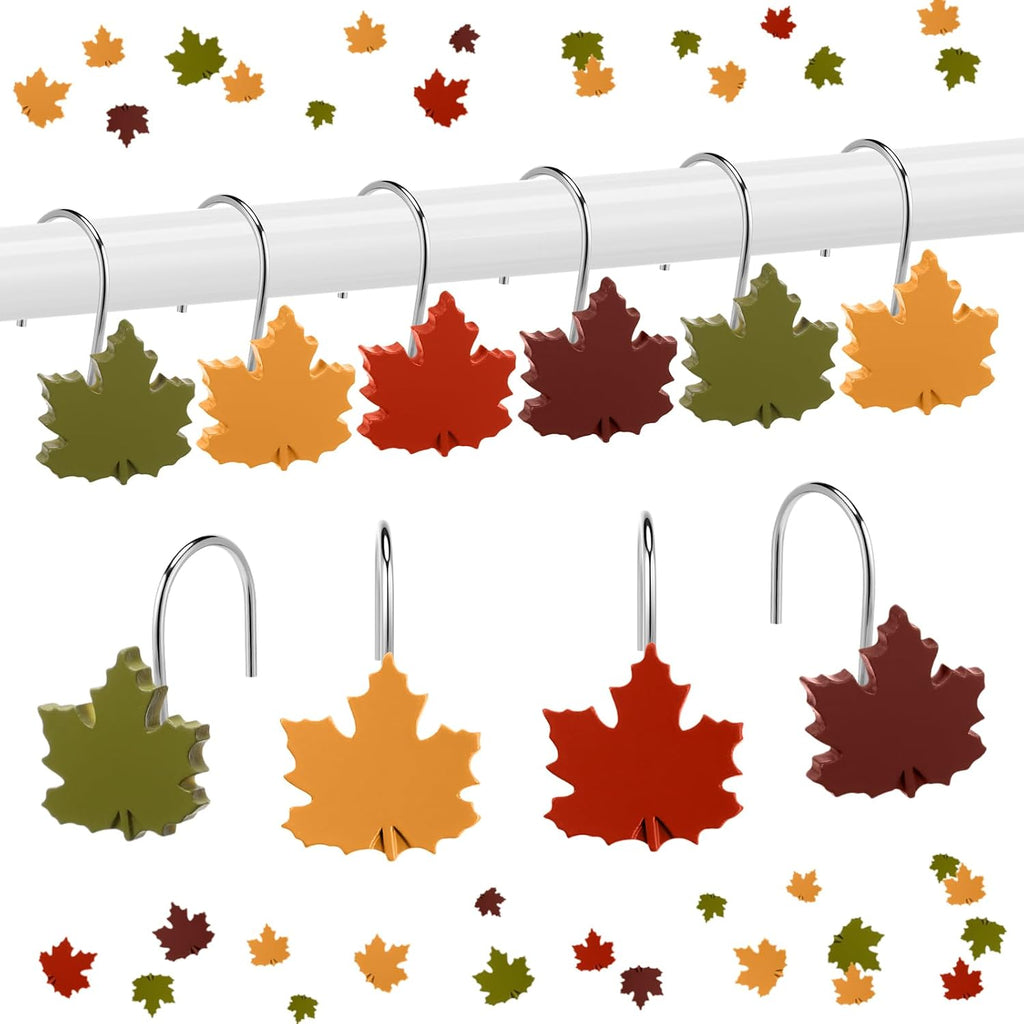 Yungyan 12 Pcs Fall Shower Curtain Hooks, Maple Leaf Shower Hangers