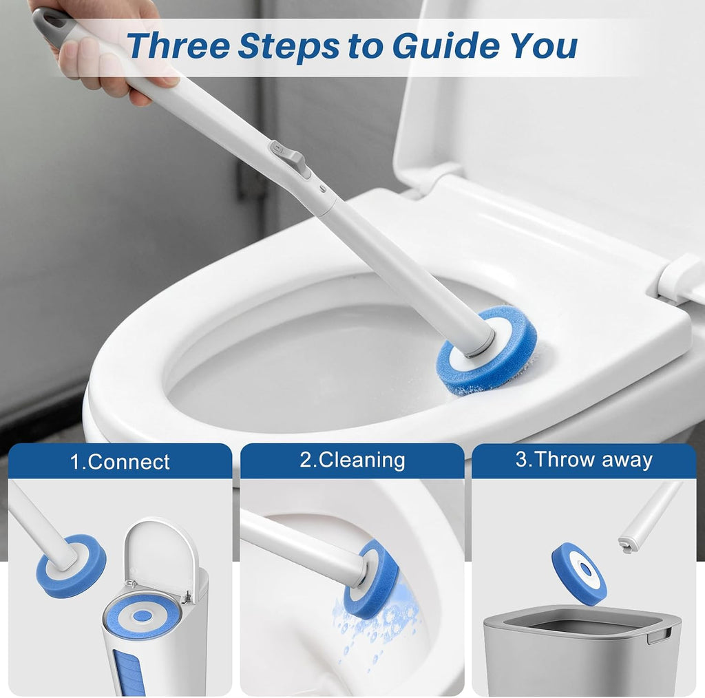 Disposable Toilet Brush Set with Automatic Lid 20 Replacement Heads, White