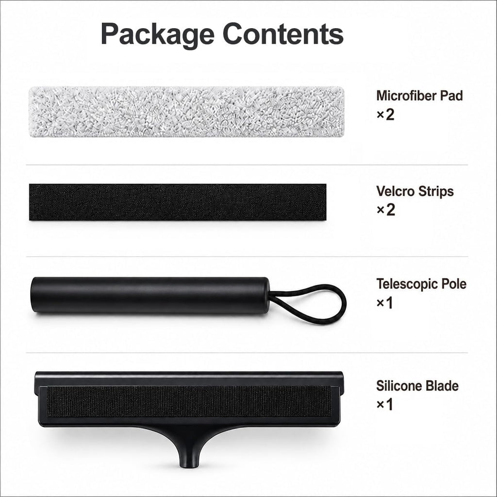 2 in 1 Window Squeegee with Adjustable Telescopic Pole, Shower Glass Squeegee for Indoor Outdoor Windows, Glass Doors, Shower Stalls, Car Windshield, Bathroom Tiles and Hard Floors